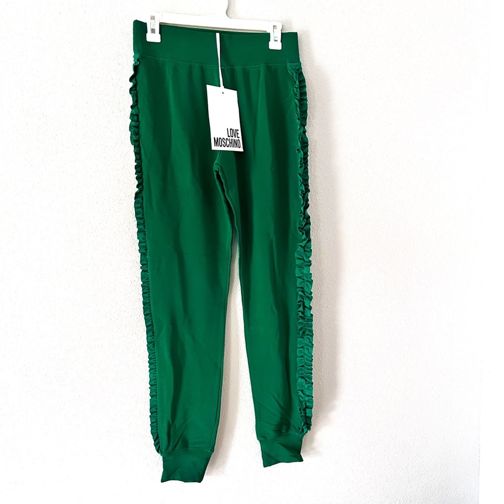 NEW Love Moschino Green Ruffled Trim Sweatpants Athletic Pants Women's Size US 4